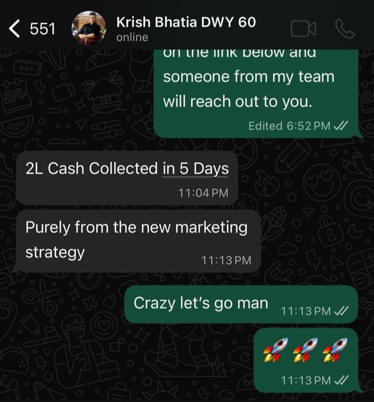 Krish Bhatia, DM conversation screenshot