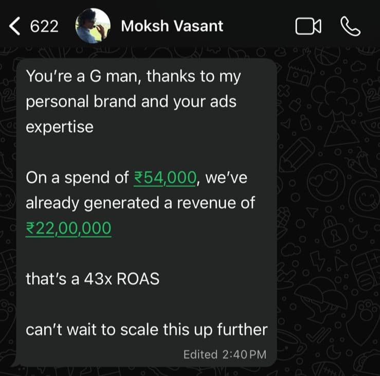 Moksh Vasant — DM conversation screenshot