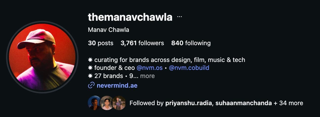 Nevermind Creative Studio, Instagram profile screenshot