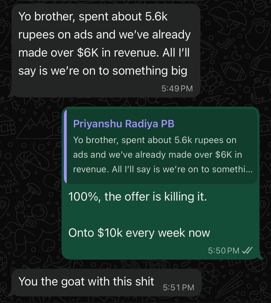 Priyanshu Radia, DM conversation screenshot