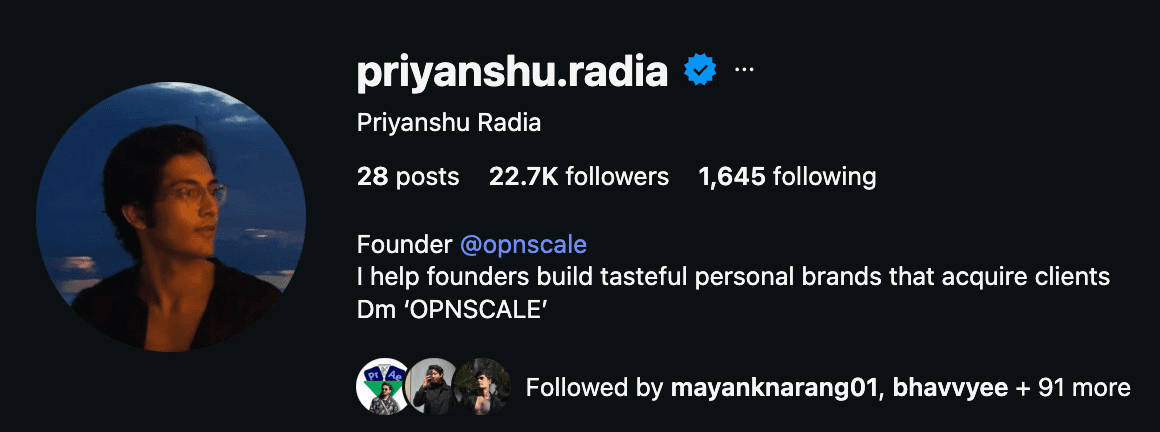 Priyanshu Radia — Instagram profile screenshot