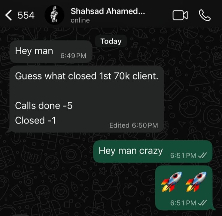 Shahsad Ahamed — DM conversation screenshot