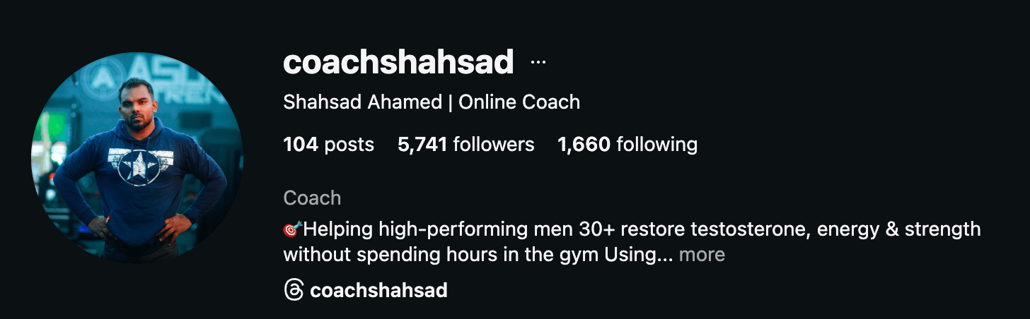 Shahsad Ahamed, Instagram profile screenshot